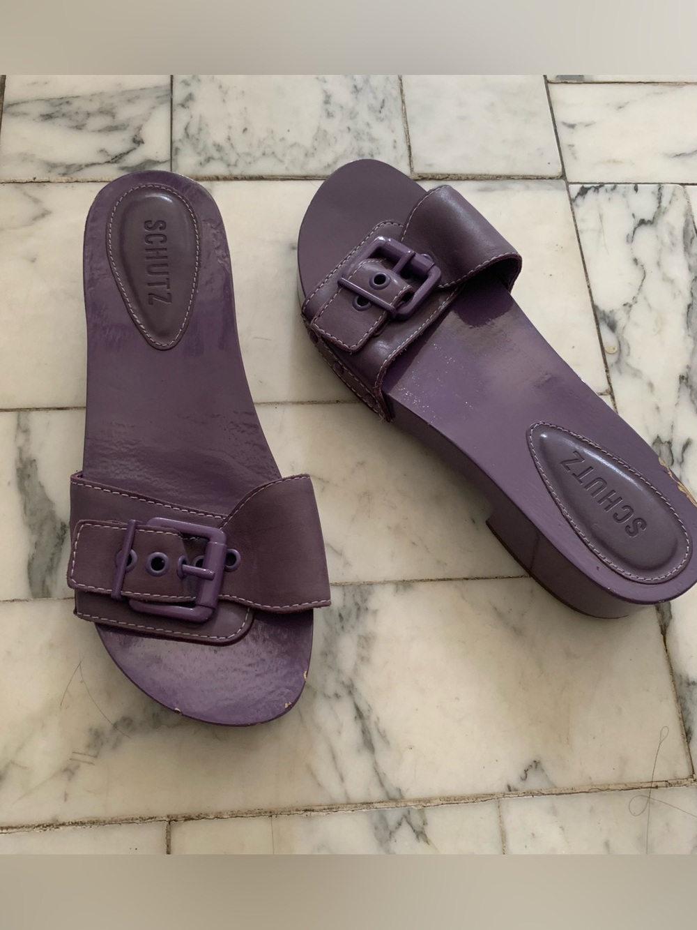 SCHUTZ Purple Buckle Slide Mules